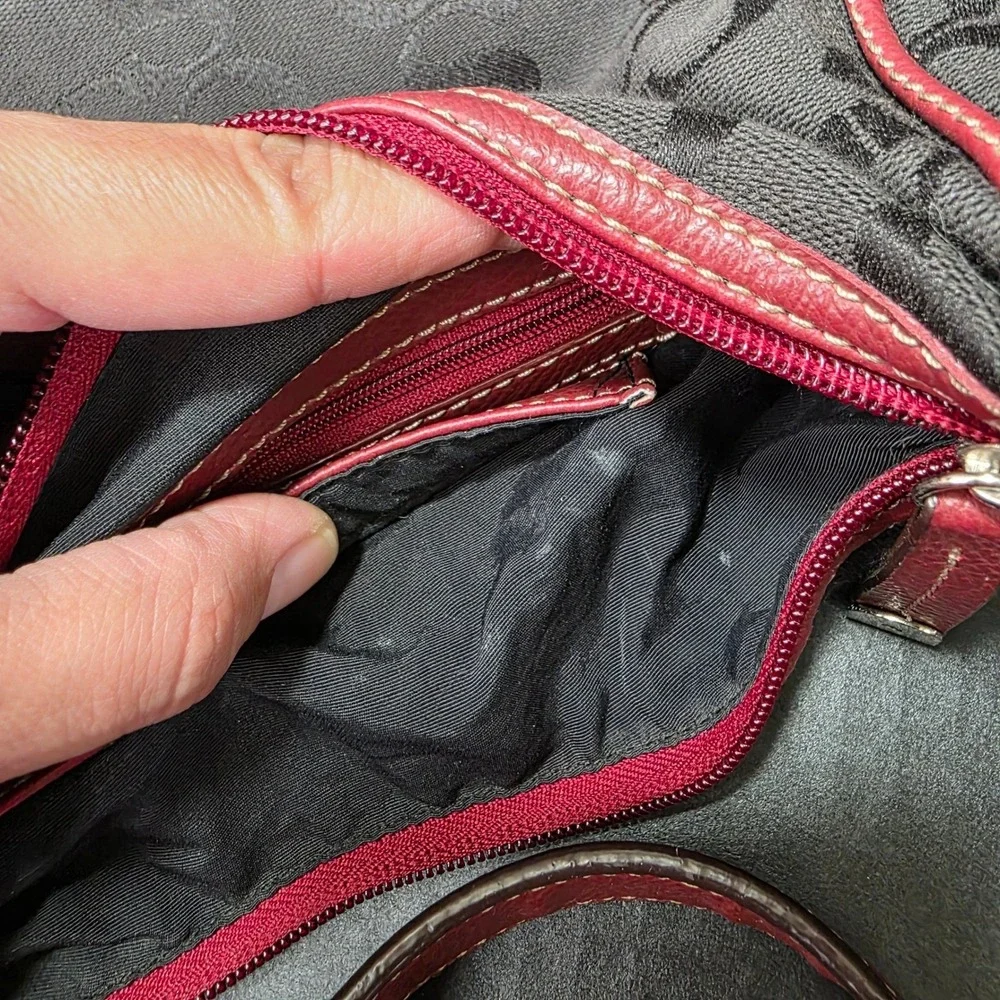 Sophia Caparelli Black‎ Red Monogram Canvas Shoulder Bag Y2K Buckle Hobo Purse